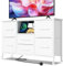 MIKIICOCO Chest of Drawers, Dresser for Bedroom with 6 Drawers, 43.3'' Long TV Stand with Outlet, Clothes Storage Unit with 4 Castors, Fabric Drawers, Metal Frame