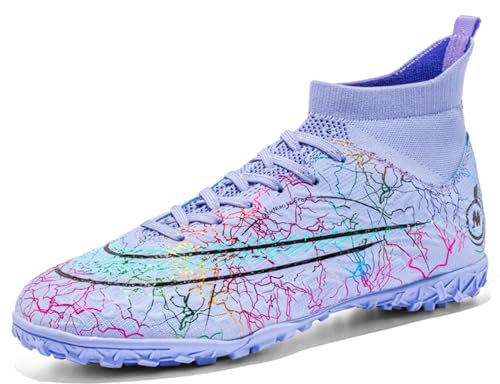 sudorun Scarpe da calcio da uomo e bambino, in erba artificiale, scarpe da calcio, per ragazzi e ragazze, AG FG TF Turf, 028 Tf Viola, 44 EU
