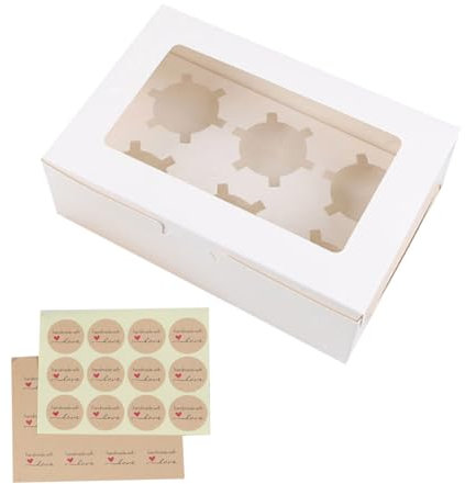 WULAIHO 24 x White Cupcake Boxes 6 Holes (9.4x6.3x3 Inches), Rectangle Cup Cake Boxes with Clear Window, Suitable for Home Baking, Party, Wedding, Christmas, Cake Shop, Picnic