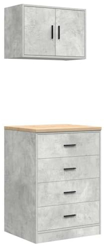 vidaXL Garage Cabinets - Engineered Wood/Pine - Concrete Grey - Organiser for Garage/Workshop - Storage Solution - 60x51x85 cm - Sturdy & Versatile Design