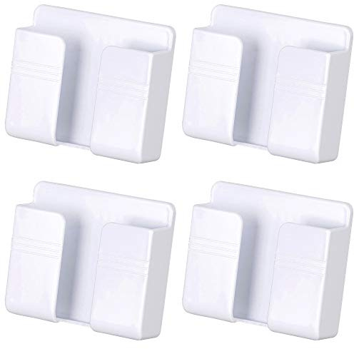 SHILIPAIJC 4PC Wall Mount Cell Phone Charging Holder, Adhesive Mobile Phone Wall Stand for Charger, Phone Holders for Shower Bed Wall (White)