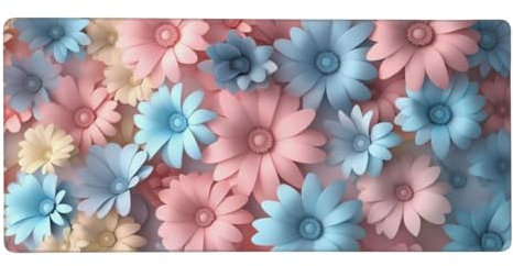 Fleur Tapis de Souris XXL 600 x 400 x 4mm Grand Tapis de Souris Gamer, Bleu Tapis Souris avec Bords surpiqués et Base en Caoutchouc antidérapante pour Clavier et Souris, Decoration Cadeaux-GZ709