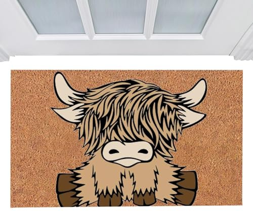 Zunishaone Highland Cow Willkommensmatte, niedliche Tier-Fußmatte, für Innen- und Außenbereich, Eingangsteppich für Haustür, Küche, Garten, oder rustikale Heimdekoration