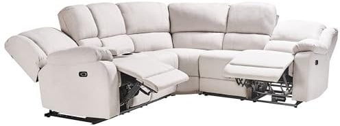 5-Sitzer Ecksofa hellbeige Getränkehalter USB elektrisch verstellbar Rokke