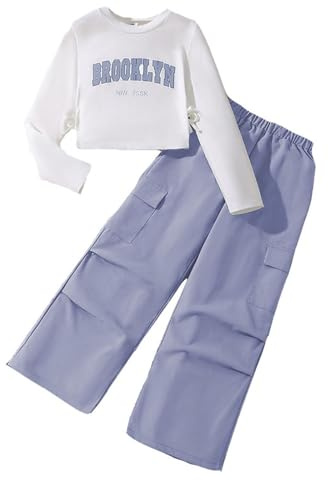 SoLu DAY8 Tracksuit Set Kids Girls Long Sleeve Pullover Sweatshirt and Cargo Pants Outfits Sets for Girls Fashion Winter Spring Comfy School Casual Athletic Sport Streetwear Age 7-12 Years