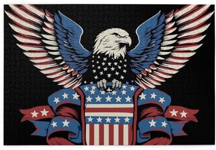1000-Piece Wooden Jigsaw Puzzle for Adults & Kids, United States Usa Flag Eagle Art Print Challenging Puzzle Perfect for Game Nights - 29.5 x 19.7