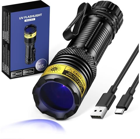 VMTENMV UV Flashlight USB Rechargeable 365nm Mini Blacklight, Wood's Lamp Portable Handheld Powerful LED UV Blacklight for Pet Urine,Rocks, Resin Curing