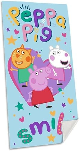 SRV Hub Peppa Pig Kinder Badetuch / Strandtuch aus Baumwolle - 140 x 70 cm super weich, saugfähig und leicht - helles Cartoon-Handtuch für Kleinkinder und Kinder - ideal für Pool, Urlaub oder Geschenk