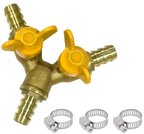 Joint en laiton à trois voies avec 3 colliers de serrage (13-19 mm), vanne à trois voies avec 2 valves d'interrupteur, utilisé pour réparer les joints en forme de Y des tuyaux d'eau et de gaz
