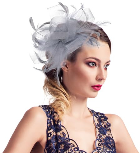 Mesh Hår Fascinator Clip – Elegant Nät Huvudbonad med Klämma för Kvinnor, Fascinators för Bröllop & Speciella Tillfällen, Damaccessoarer Huvudprydnad (Grå)
