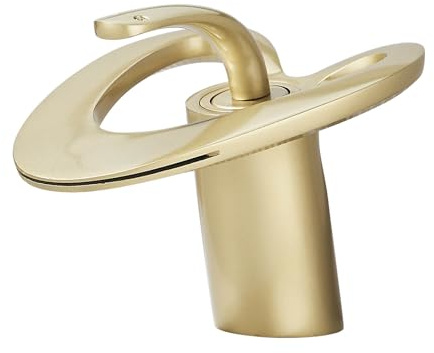 Waschbeckenarmatur aus gebürstetem Gold, Wasserhahn Bad，mit Warm- und Kaltwassermischer, moderne Waschbeckenarmatur, Wasserhahn mit Wasserfallauslauf