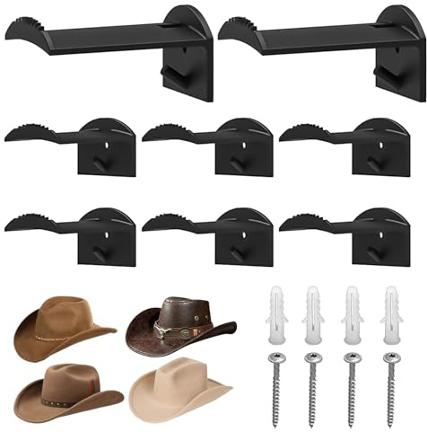 POPAPIE 8 Stück Hùt Halterung Wand Cowboy,Selbstklebende Hut-Haken,Hut Rack für Cowboyhüte,Cap Aufhänger,Cap Halterung Wand Geeignet für Hüten Handtüchern Taschen Schals (Schwarz)