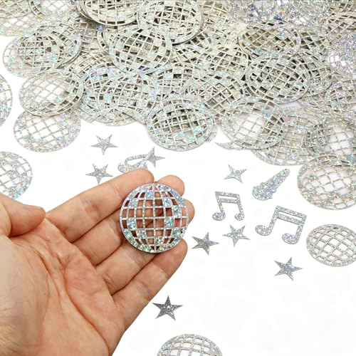 Tourima Disco Konfetti 100PCS, Glitzerkonfetti Noten & Mini Discokugel Deko, 70er 80er 90er Jahre Retro Party Deko, Disco Kugel Tischdeko Party, Glitzer Sterne Neon Konfetti für Geburtstag