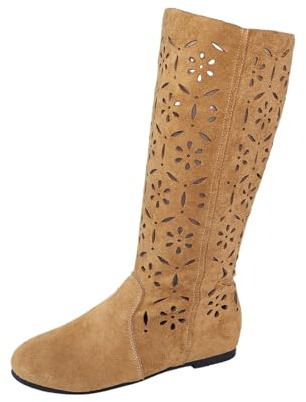 MEECHI Stivaletti Traforati da Donna Stivali da Cowboy Western retrò Stivaletti con Zeppa in Pelle Scamosciata Stivali A metà Polpaccio for Estate/Autunno