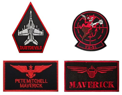 Compatible With Top Gun Hook Look Patches 4 Stück,Tactical Military Bestickt Air Force Navy Army Maverick Stickerei Patch für Kleidun Rucksäcke Jacke Jeans Baseballkappen Mützen Hüte,DIY-Zubehör