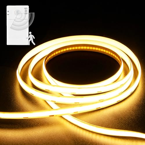 echosari COB LED Strip Lights Battery Powered 1M Motion Sensor Warm White | Under Cabinet Lights Strip with Day & Night Modes Timer Self-Adhesive for Kitchen Cabinets Stairs