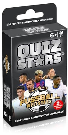 QUIZSTARS Fußball Weltstars – Quiz Kartenspiel mit 400 Fragen & Antworten – Fußball Quiz Spiel für Kinder & Erwachsene ab 6 Jahren – Wissensspiel rund um Weltfußball – Reisespiel für 2+ Spieler