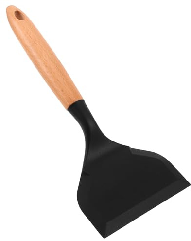 PERSELOSO Silicone Wide Flat Turner Spatula with Wooden Handle 10.43In Heat Resistant Flipper for Cooking Pancakes Fish Steak in Non-Stick Pans