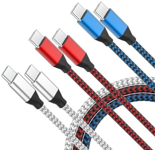 USB C to USB C Charger Cable 3Pack 6FT 60W Fast Charger Cable Nylon Braided | iPhone Fast Charger Cable for iPhone 17 16 15 Pro/Pro Max/Air/Plus, USB C to USB C Cable for Samsung Galaxy S24/S23/S22/S21