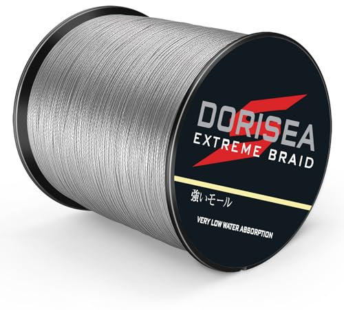 DORISEA Extreme Braid geflochtene Angelschnur, 8 Stränge, 100 % PE, 300 m, 2,7–136 kg getestet, Grau, 59 kg/0,63 mm