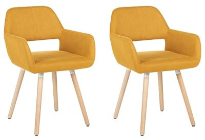Beliani Retro Vintage Kitchen Dining Accent Chair Set Upholstered Fabric Yellow Chicago