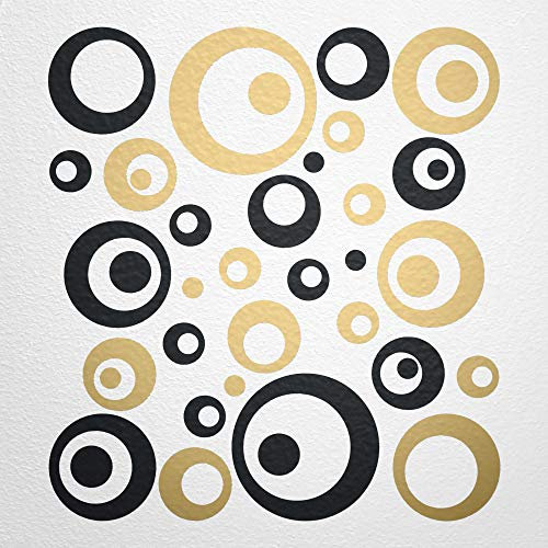 WANDfee Wandtattoo Kreise Punkte 50 Aufkleber FARBWUNSCH Wandaufkleber Kinderzimmer Fliesenaufkleber Badezimmer Küche schwarz gold