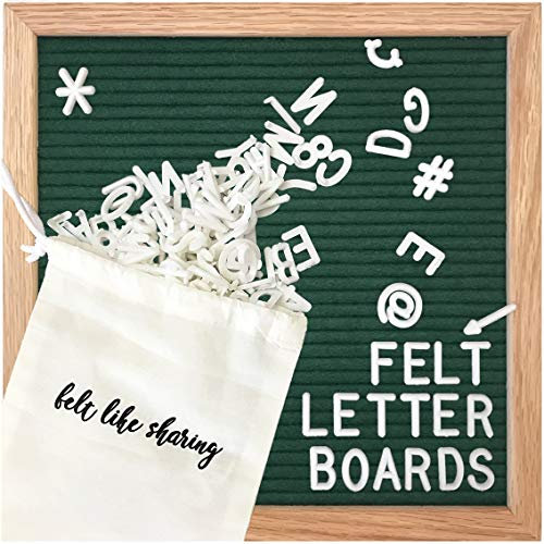 Felt Like Sharing Square Letter Board (Evergreen - 10”x10”) – Changeable Message Board w/3 Sets of Felt Board Letters for Home, Office, & Aesthetic Room Decor – Wall Letterboard Signs In Oak Frame