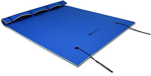 COSTWAY Floating Water Pad Mat, Lily Pads with Rolling Pillow Design, Bouncy Tear-Resistant 3-Layer XPE Foam, Roll-Up Floating Island River Rafts for Pool Lake Ocean (Blue)