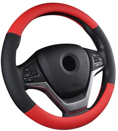 SFONIA Auto Lenkrad Abdeckung Lenkradschutz Lenkradhülle PU Leder Universal 37-38cm/15 rutschfest Atmungsaktiv Langlebig (Rot)