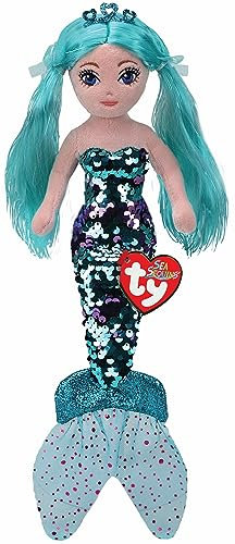 TY Azure Aqua Mermaid Sea Sequin Regular, Beanie Baby Soft Plush Toy, Collectible Cuddly Stuffed Teddy