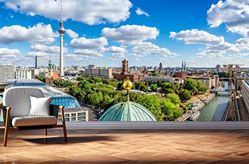 Vlies Tapete XXL Poster Fototapete Berlin Skyline Spree Farbe color, Größe 300 x 150 cm