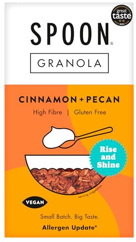 Spoon Cereals Cinnamon and Pecan Granola - All Natural, High Fibre, Gluten Free, Vegan Breakfast Cereal, 5 x 400 g