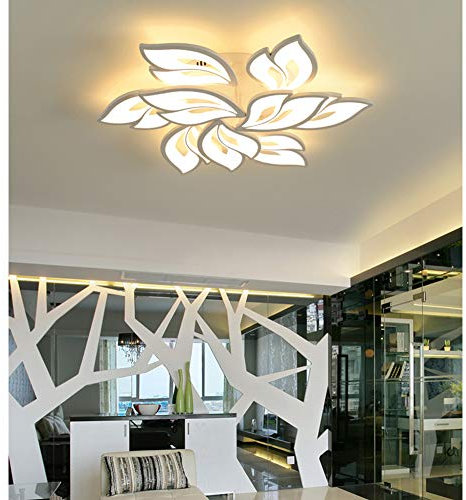 Modern Wohnzimmer Schlafzimmer Deko LED Lampe Deckenleuchte Dimmbar mit Fernbedienung Deckenlampe Blume Design Decke-Pendelleuchte Acryl Schirm für Esstisch Wohn Küche Mädchen Zimmer Bad Leuchten