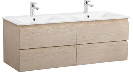 Meuble Double Vasque Suspendu décor chêne 120 cm Sorrento