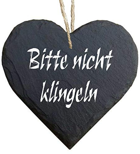 Homeyourself Herz Schieferherz Schiefer Schieferschild 10 x 10 cm Bitte Nicht klingeln schwarz Dekoschild Wandschild Schild Stein Geschenk