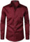 PARKLEES Men's Urban Stylish Casual Business Slim Fit Long Sleeve Button Up Dress Shirt with Pocket Burgundy L