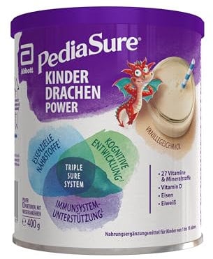Pediasure Kinder Drachen Power Vanille 400g| leckerer Nahrungsergänzungsshake für Kinder ab 1 Jahr|mit 27 Vitaminen & Mineralien, Protein und triplesure Komplex|Verpackung kann variieren