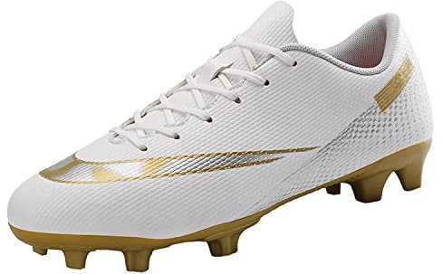 VTASQ Fußballschuhe Herren Stollen Spikes Cleats Jugendliche Erwachsene Trainingsschuhe Professionelle Outdoor Sport Football Schuhe Weiß 38 EU