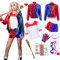 Amycute Quinn Cosplay Kostüme für Erwachsene, Mädchen Bösewicht Suicide Kostüm Kit enthalten Jacke, T-Shirt, Shorts und Handschuh für Halloween Karneval Cosplay (Erwachsene, XL)