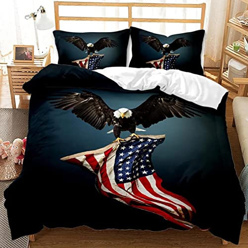 Bettwäsche 135x200 cm 3 Teilig bettwäsche Biber Amerikanische Flagge Adler Bettwäsche Set mit Reißverschluss Vintage Bettbezug mit 2 Kopfkissenbezüge 80x80 Weihnachten Geschenk