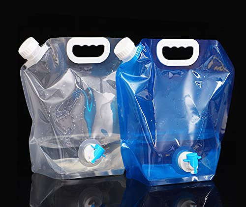 Hsthe Sea 2 x Faltbare Wasserkanister, Wasserspender, Faltkanister, Wasserkanister mit Hahn, Wassertank, Wasserbehälter, Camping Faltkanister, 10 L, BPA-frei, Transparent+Blau