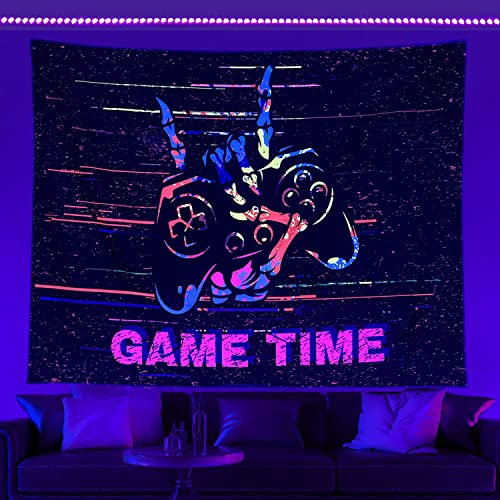 Miytal Schwarzlicht-Gaming-Wandteppich, cooler lustiger Neon-Spiel, Wandbehang für Männer Jungen Teenager, Videospielzimmer, UV-reaktive, Trippy Wandkunst für Schlafzimmer, Dekoration, 75x100 cm