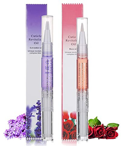 Cuticle Oil for Nails, Natural Nail Oil Pen 2 Pcs Cuticle Revitalizer Oil Flower Extract Ingredients for Moisturizes Cuticle and Nail's Skin, Strengthens & Prevents Nails (Rose & Lavender)