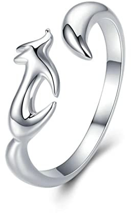 MAYIYAHO 925 Sterling Silber Tier Fuchs verstellbare Fingerringe für Frauen offene Größe Fuchsschwanz Ring Sterling Silber Schmuck