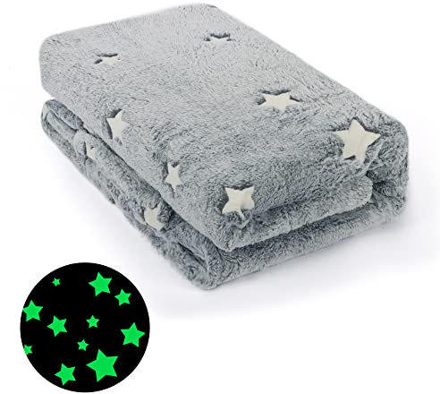 Leuchtende Decke, Flanell-Fleecedecke, superweiche Kinderdecke, Fleece-Überwurfdecke für Kinder alle Jahreszeiten (Grauer Stern, 150 x 180 cm)
