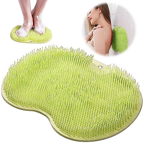 Leonshco Rutschfestes Silikon Massage Pad, Rückenschrubber für Dusche, Fußmatte Dusche mit Anti-Rutsch-Saugnäpfen, Duschbürste, Peeling-Fußschrubber, Fußbürste Rückenbürste für Die Duschpflege (Grün)