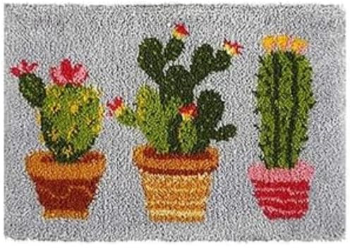 Latch Hook Rug Kit, DIY Cats Rug Making Kit for Adults Kids, Cactus Rug Making Kits, Cross Stitch Kit Carpet Making Cushion Needlework for Beginners, Home Decor, Cactus 50x38 cm