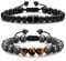 TINGN 2 Stück Herren Armbänder Tigerauge, 8 mm Naturstein Herren Initial Obsidian Armband Tigerauge Lavagestein Perlenarmbänder für Damen Herren Yoga Armbänder Geburtstagsgeschenke für Herren (J)