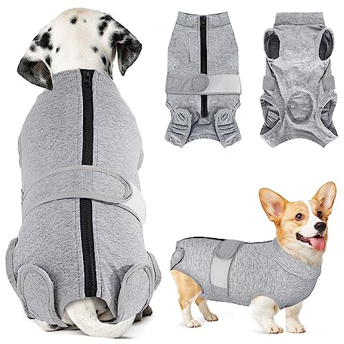 SlowTon Dog Surgery Recovery Suit, Anti-Licking Puppy Medical Onesie with Zipper, Surgical Bodysuit Abdominal Wounds Protector, Professional Cone Collar Alternative for Female and Male Dog