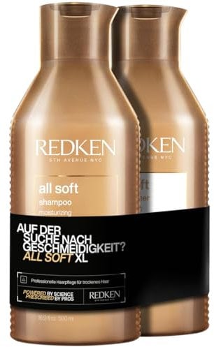 Redken XL Pflegeset für trockenes und brüchiges Haar, Belebt und hydratisiert, Mit Omega-6 und Argan-Öl, All Soft Shampoo 500 ml & Conditioner 500 ml